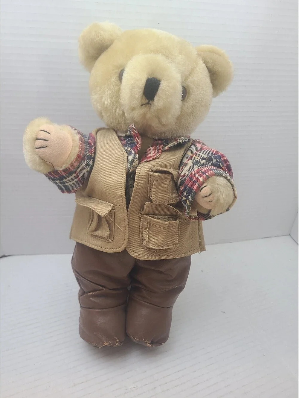Tender Heart Treasures Plush Fisherman Teddy Bear Vintage 1992 w/ Stand